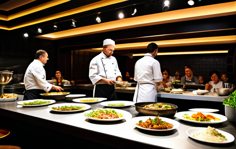 다과와 예술 - The Artistic Chef**

"A professional chef in a pristine kitchen, carefully plating a colorful dish w...