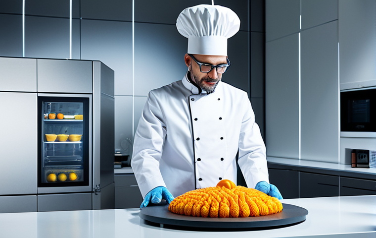 다과와 예술 - Gastronomic Performance**

"A scene of a modern dining experience: patrons watching a chef prepare a...