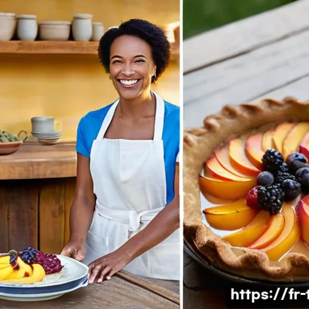 다과와 전통 발효 디저트 - **Prompt:** A cozy, sun-drenched French kitchen scene. A smiling, elegant woman in her late 30s, dre...