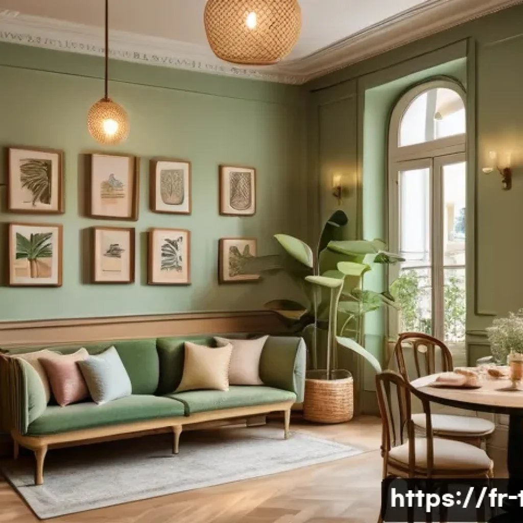 다과와 감성카페 - A cozy French-style tea salon interior featuring raw wooden furniture and pastel-colored walls with ...